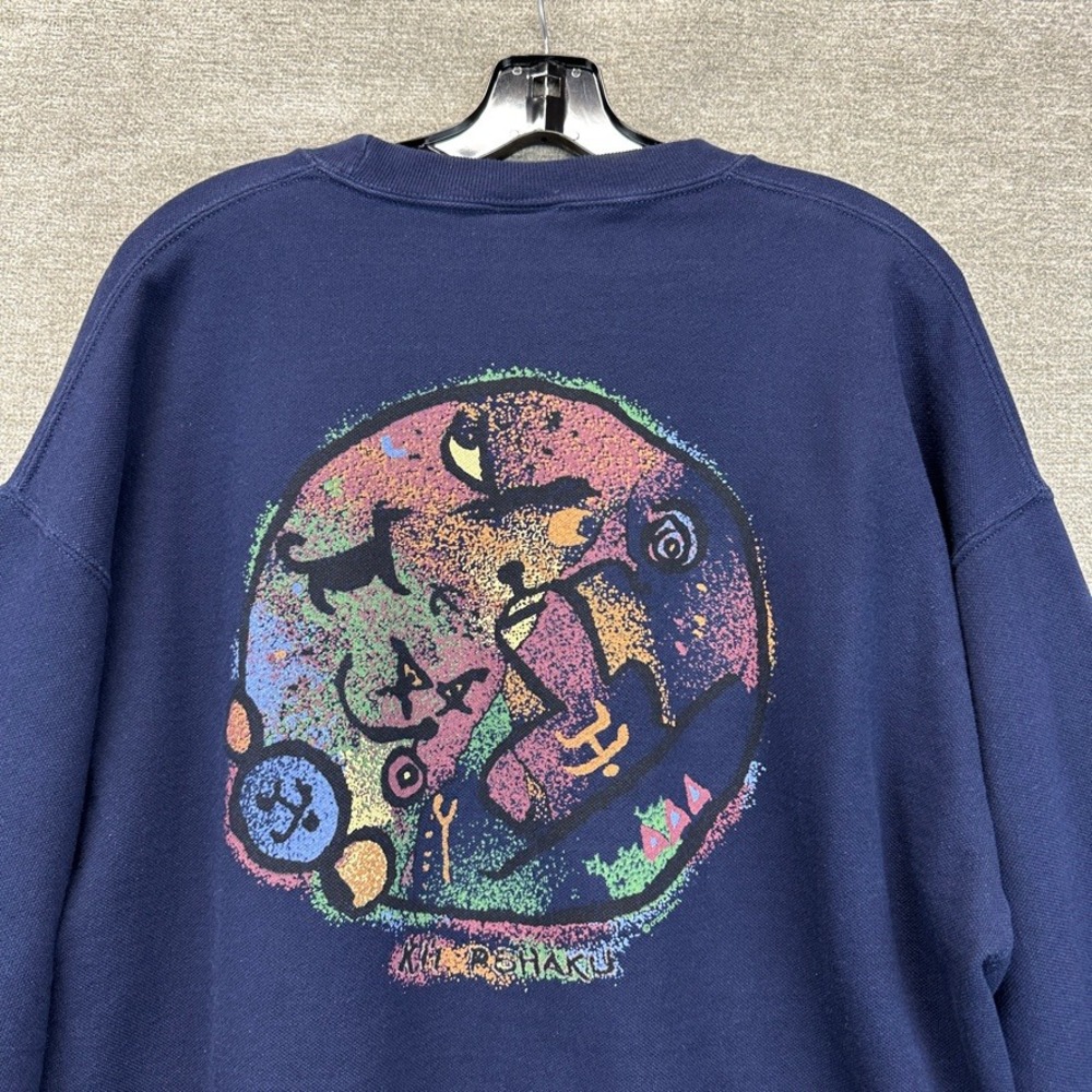 VTG 90s Crazy Shirts Hawaii Sweatshirt Ki'i Pohaku Stone Art Print Crewneck L - Picture 13 of 14